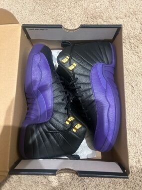 Jordan Air Jordan 12 Retro GS in Black and Purple with Gold Jumpman